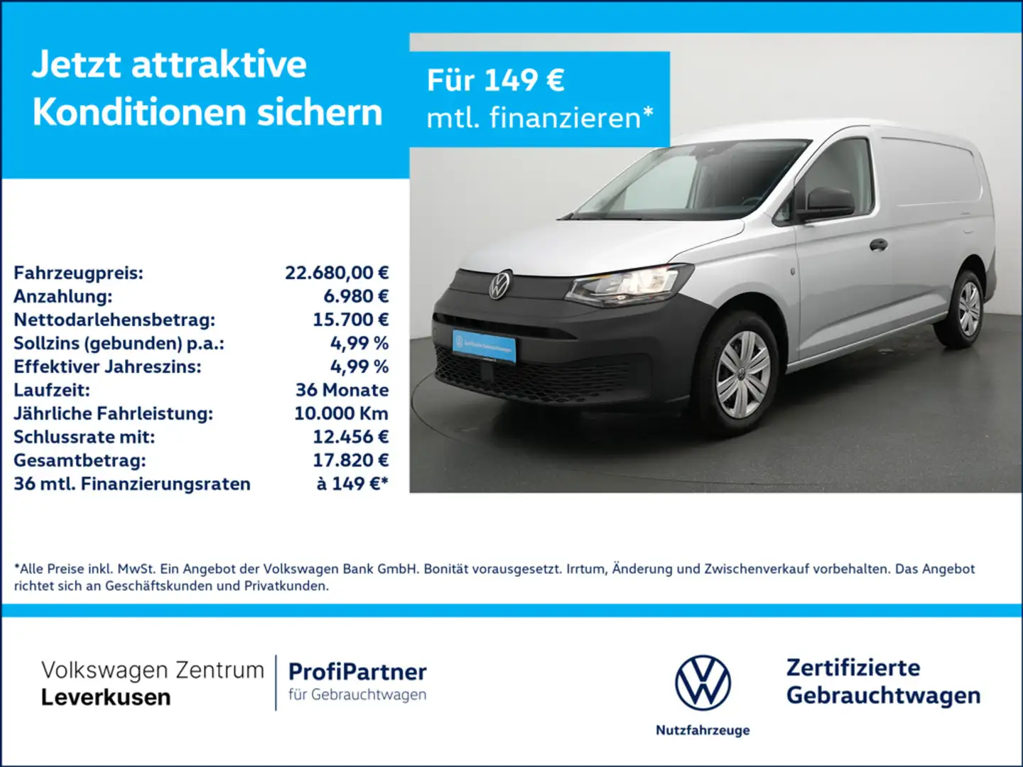 Volkswagen Caddy Cargo Maxi LR VIRT FLÜGELTÜREN PORT NAV Silber - 1
