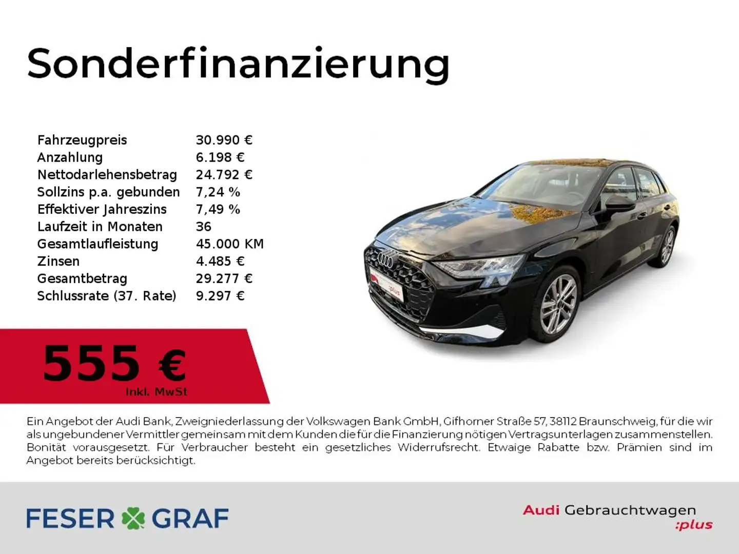 Audi A3 Advanced 30 TDI Navi+/SHZ/AHK/PDC+ Schwarz - 1