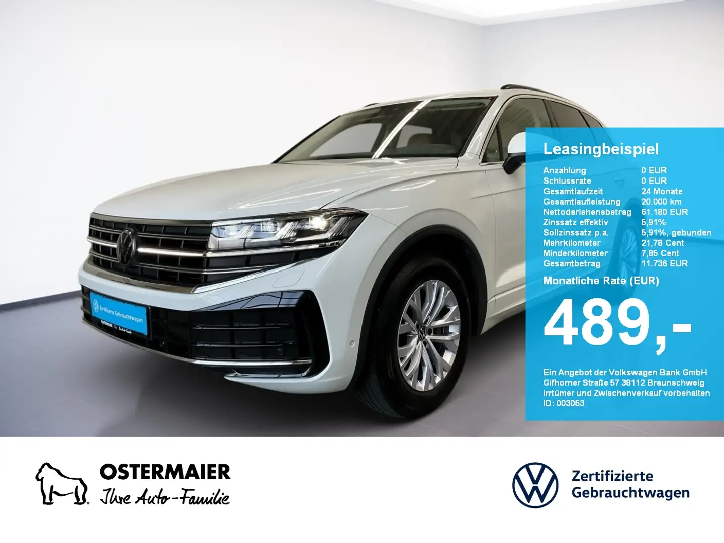 Volkswagen Touareg ELEGANCE 3.0TDI 286PS NP.105 AHK.PANO.STDHZG.HEAD- Weiß - 1