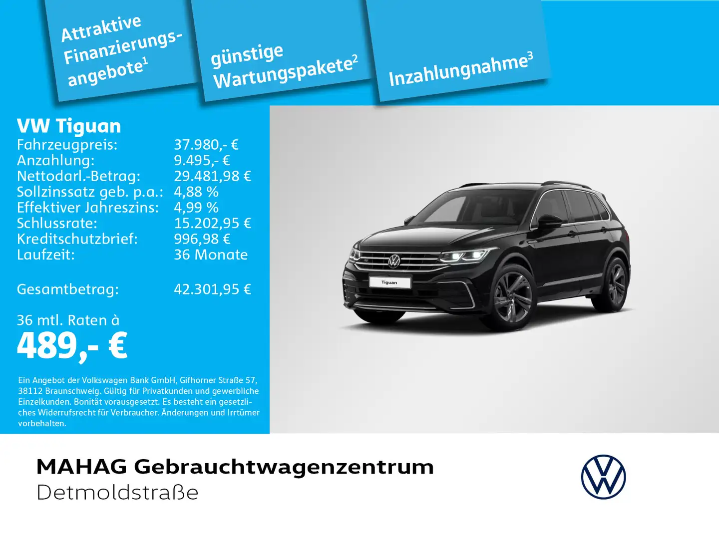 Volkswagen Tiguan 4Mot 2.0 TSI R-Line AHK LED Navi ParkAssi Schwarz - 1