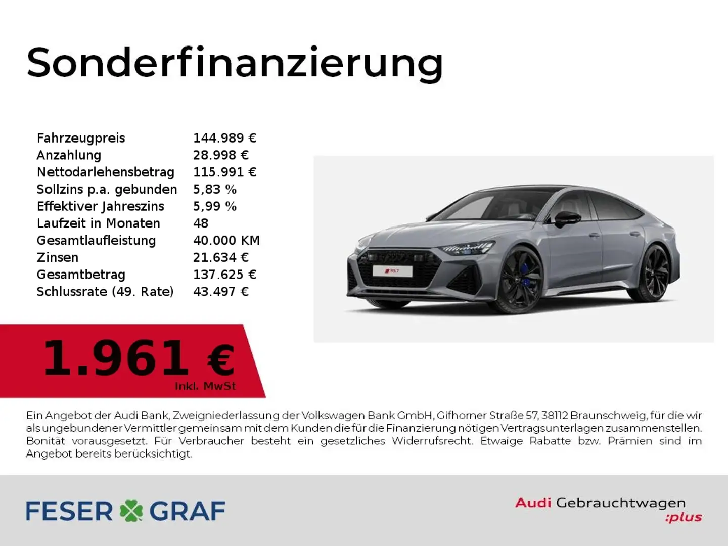 Audi RS7 Sportback 441(600)kW(PS) tiptronic Nachradar Grau - 1