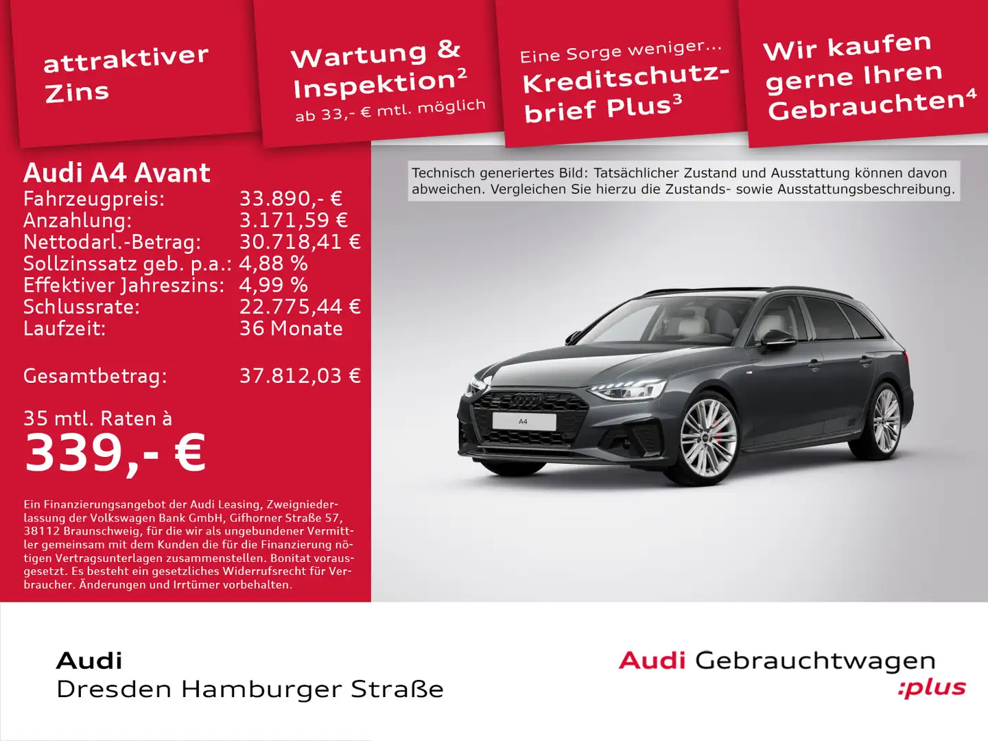 Audi A4 40 TFSI S line comp.quattro Pano AHZV Gris - 1