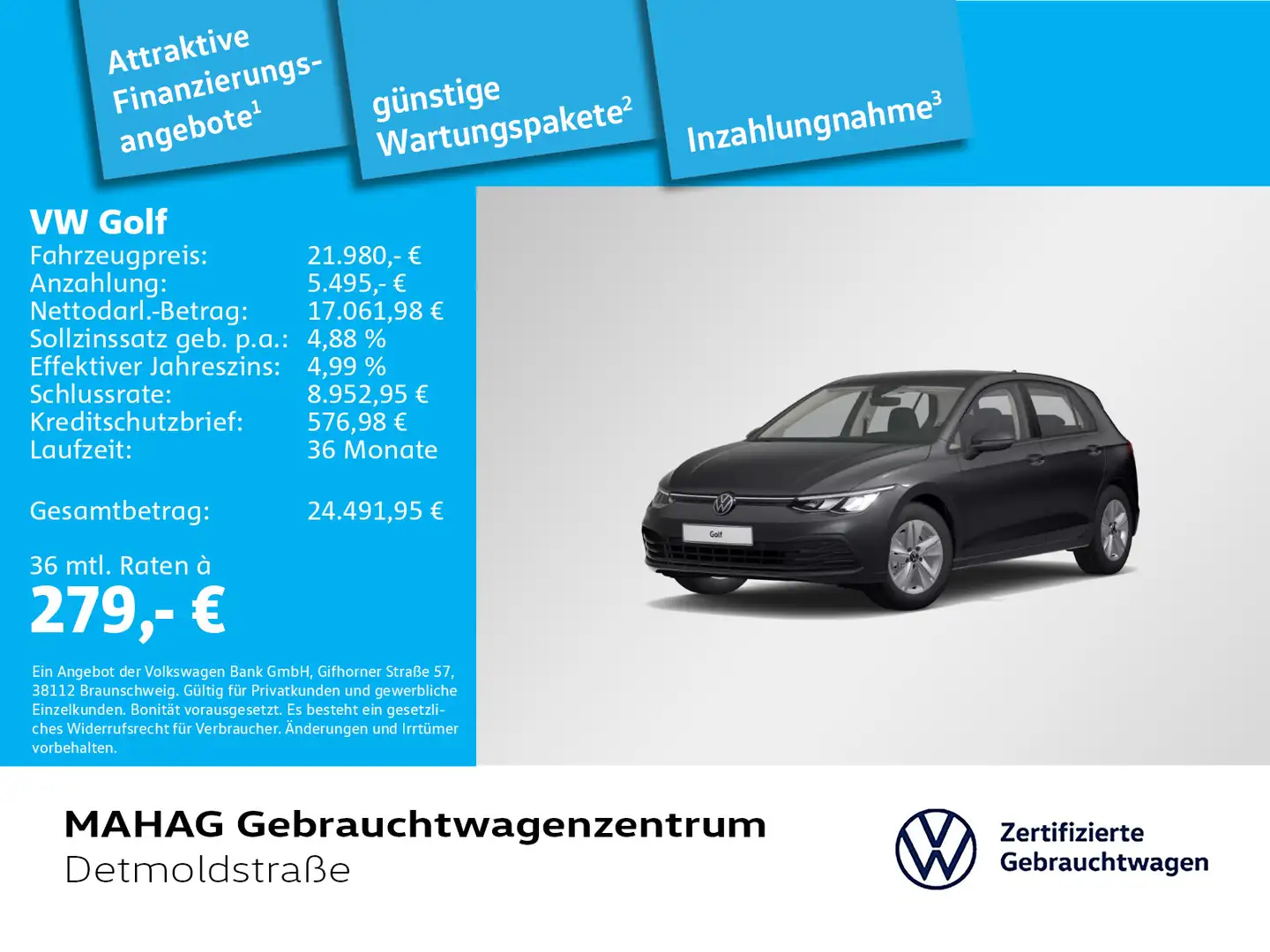 Volkswagen Golf VIII 2.0 TDI LIFE Navi LED ACC DSG Grau - 1