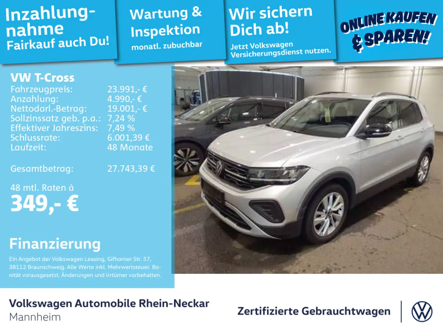 Volkswagen T-Cross 1.0 TSI Goal DSG Navi AHK LED uvm Silber - 1