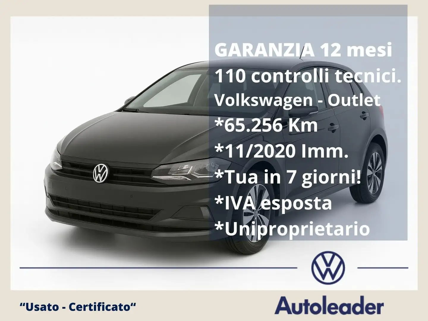 Volkswagen Polo 1.0 TGI 5p. Comfortline SOLO 65mila Km BMT Nero - 1