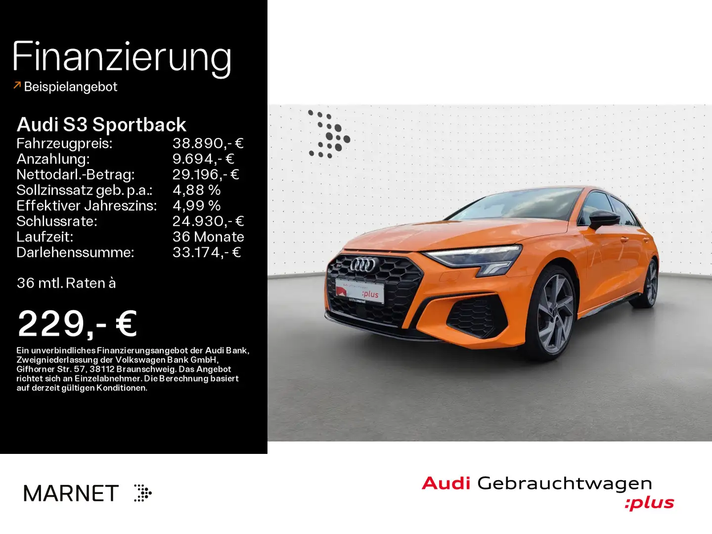 Audi S3 2.0 TFSI quattro*Navi*LED*Alu*B&O*H Oranje - 1