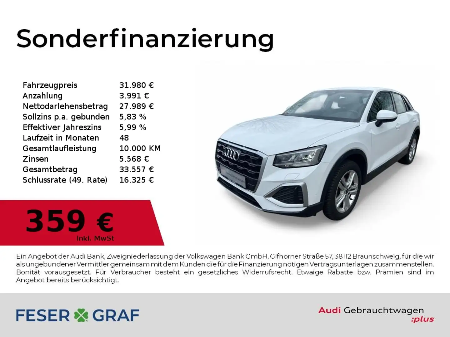 Audi Q2 Advanced 35 TFSI S tronic LED/Navi+/PDC+/Kamera/SH Weiß - 1