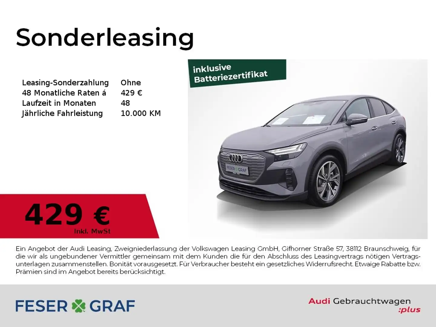 Audi Q4 e-tron Sportback 45 ACC AHK Matrix Navi RüKa Grau - 1