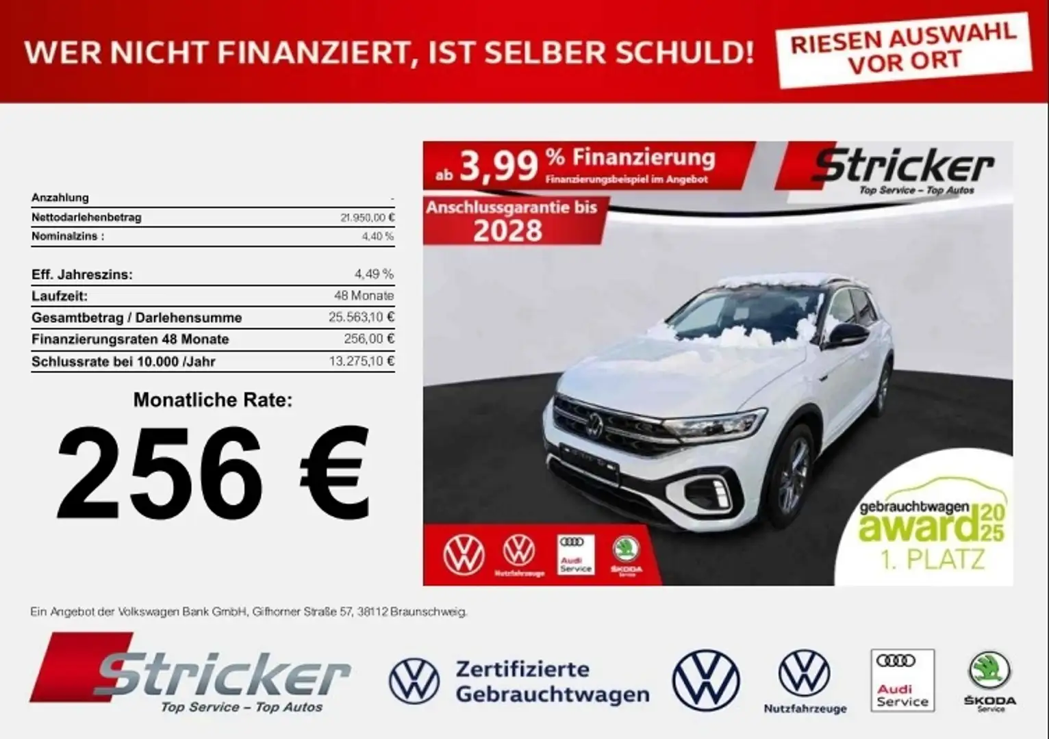 Volkswagen T-Roc R-Line 1.0TSI 256,-ohne Anzahlung Navi Kamera Weiß - 1