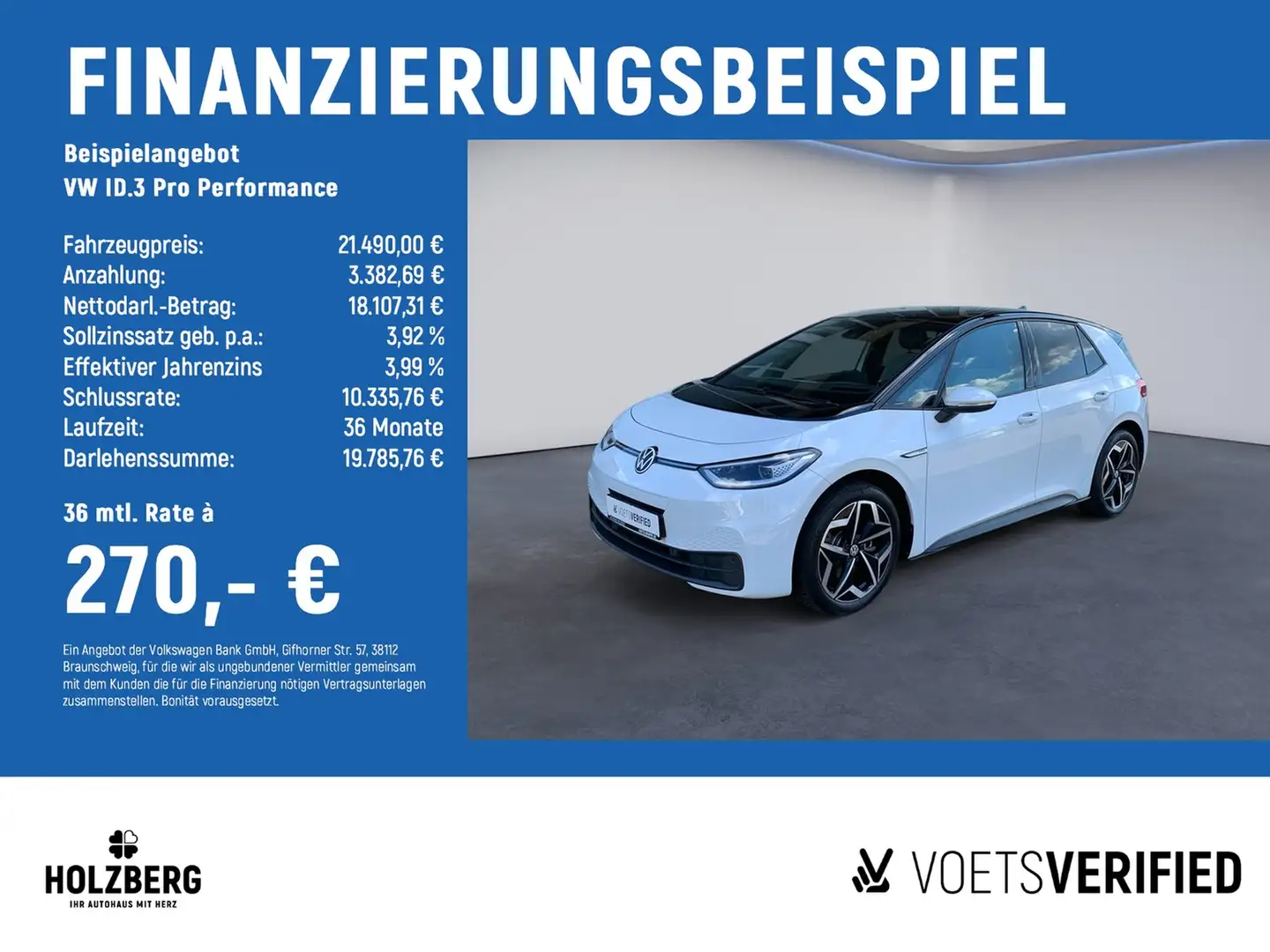 Volkswagen ID.3 Pro Performance PANO+ACC+MATRIX Blanc - 2