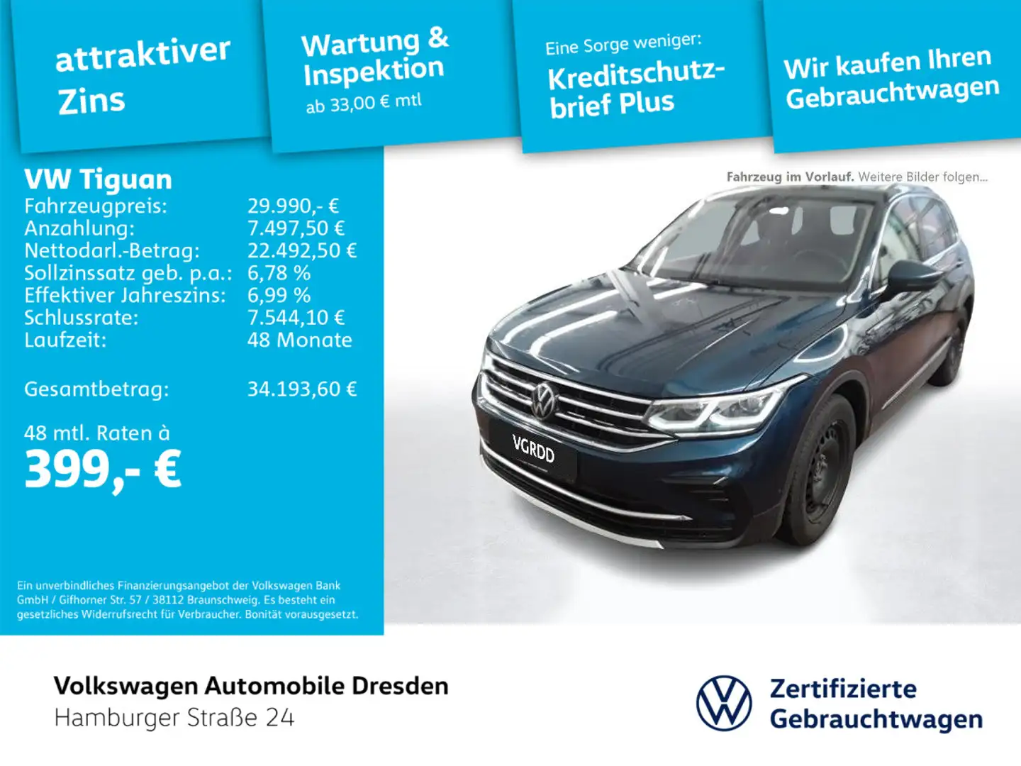 Volkswagen Tiguan Elegance 2.0 TDI DSG LED KAM PANO TRAVEL Blau - 1