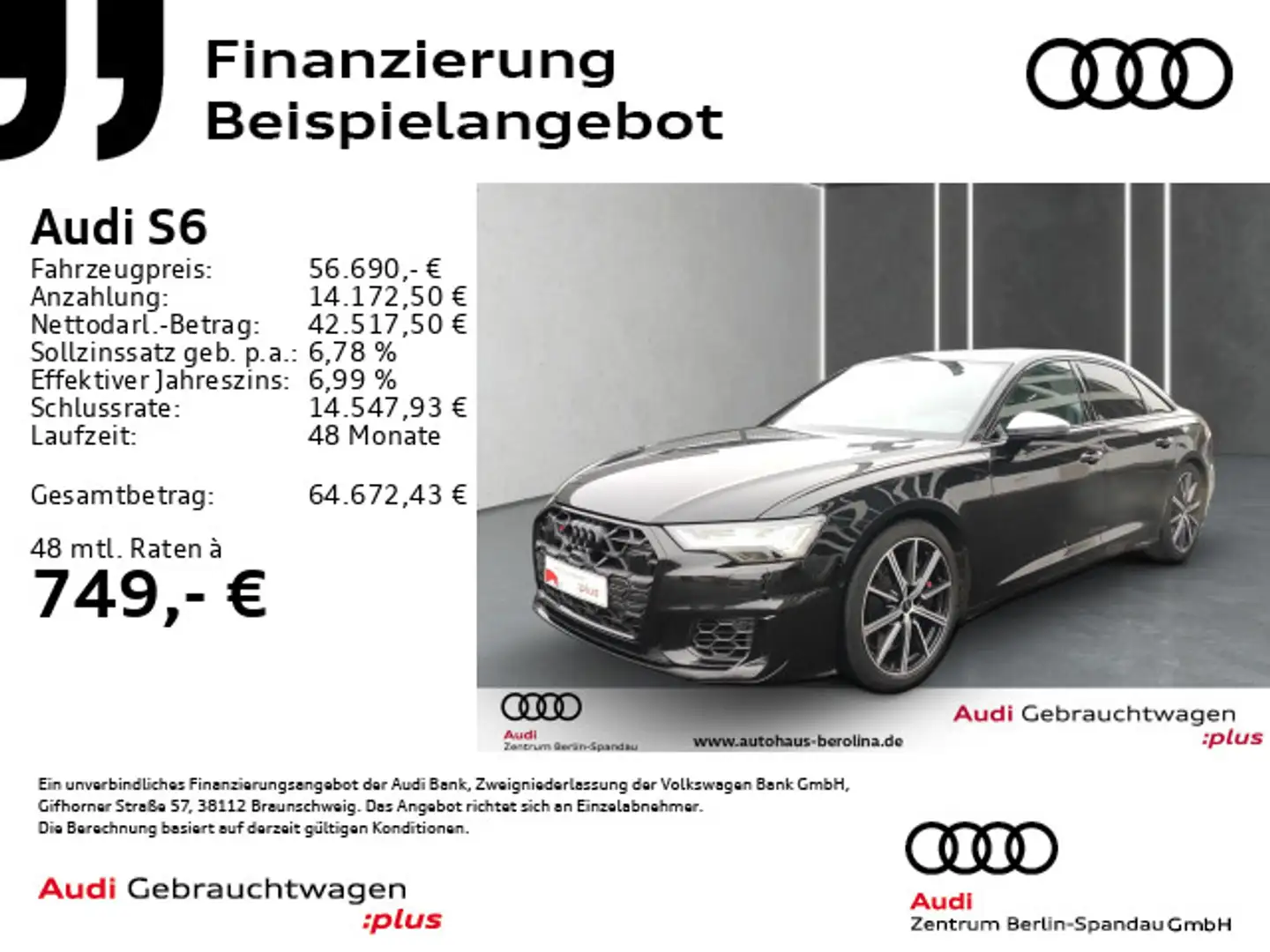 Audi S6 S6 Lim. *HD-MATRIX*Assist+*B&O*AHK*Opt.-Schwarz+ Schwarz - 1