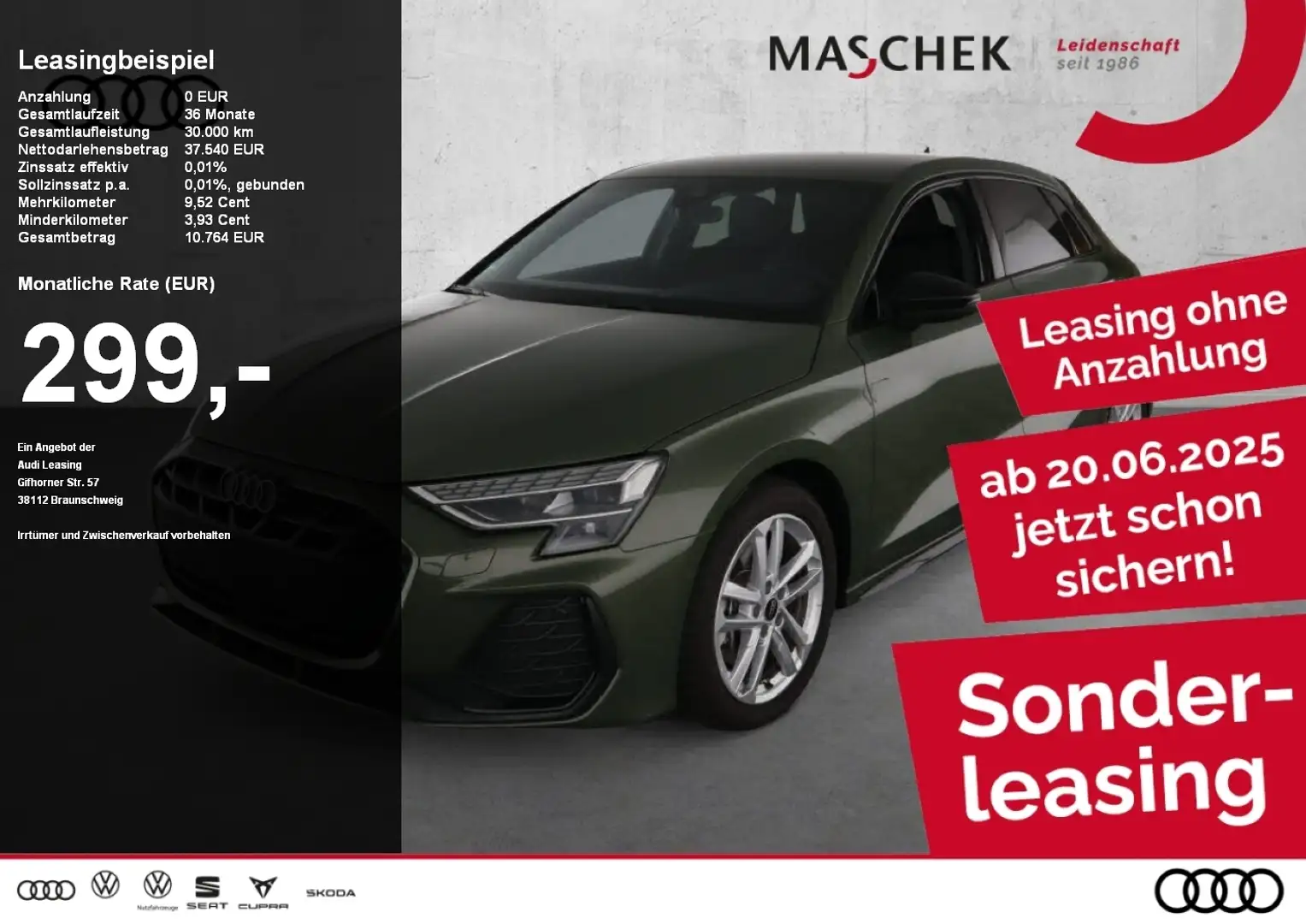 Audi A3 Sportback S line 35 TFSI S tronic AHK Memory R-Cam Grün - 1