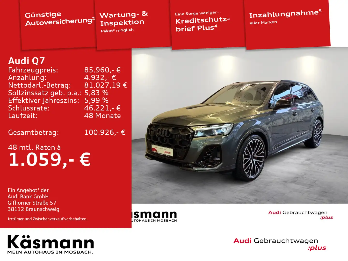 Audi Q7 S line 60TFSIe quattro AHK PANO 360° MATRIX Grau - 1