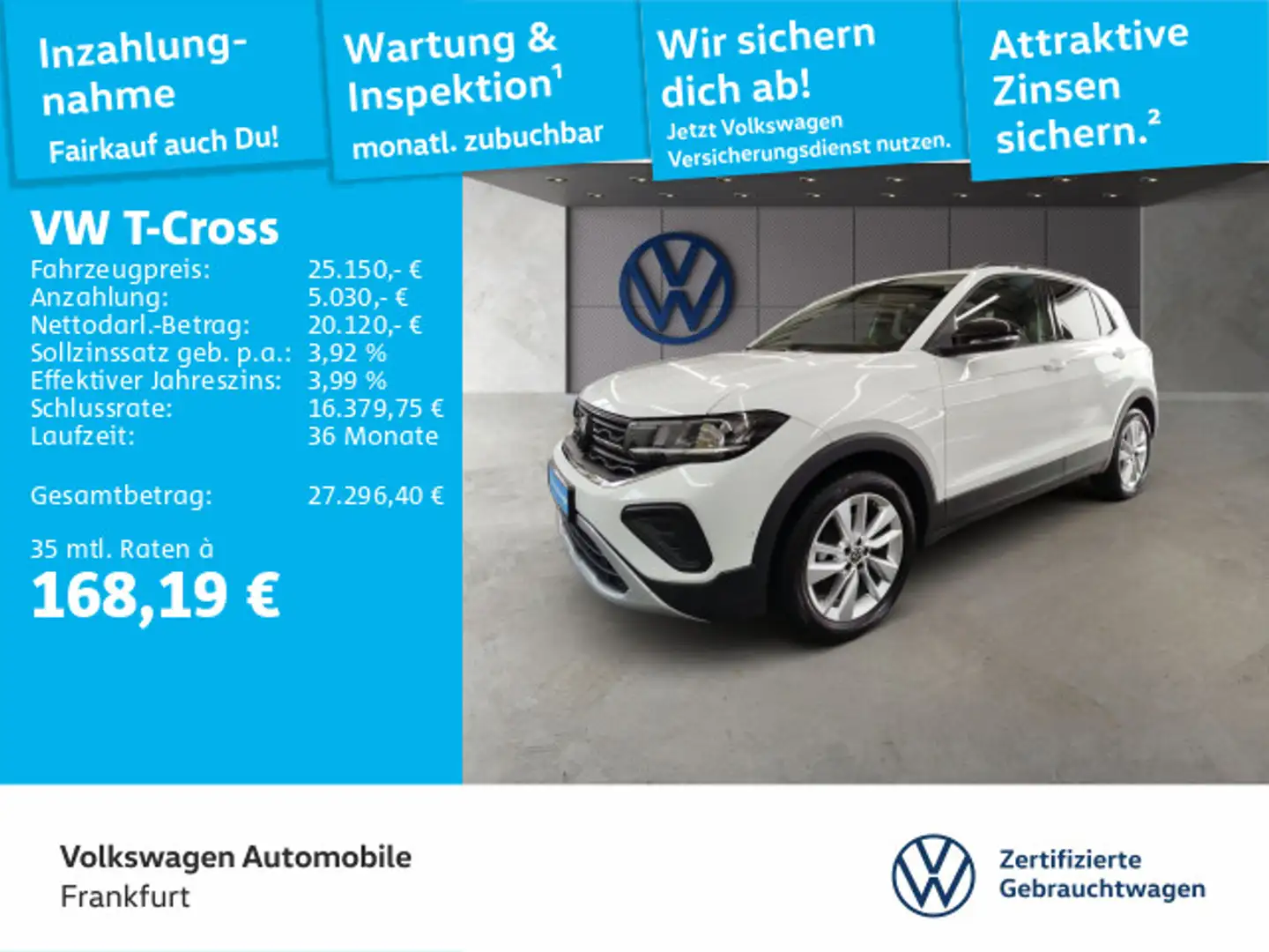Volkswagen T-Cross 1.0 TSI DSG Goal Navi LED DAB+ FrontAssi Weiß - 1