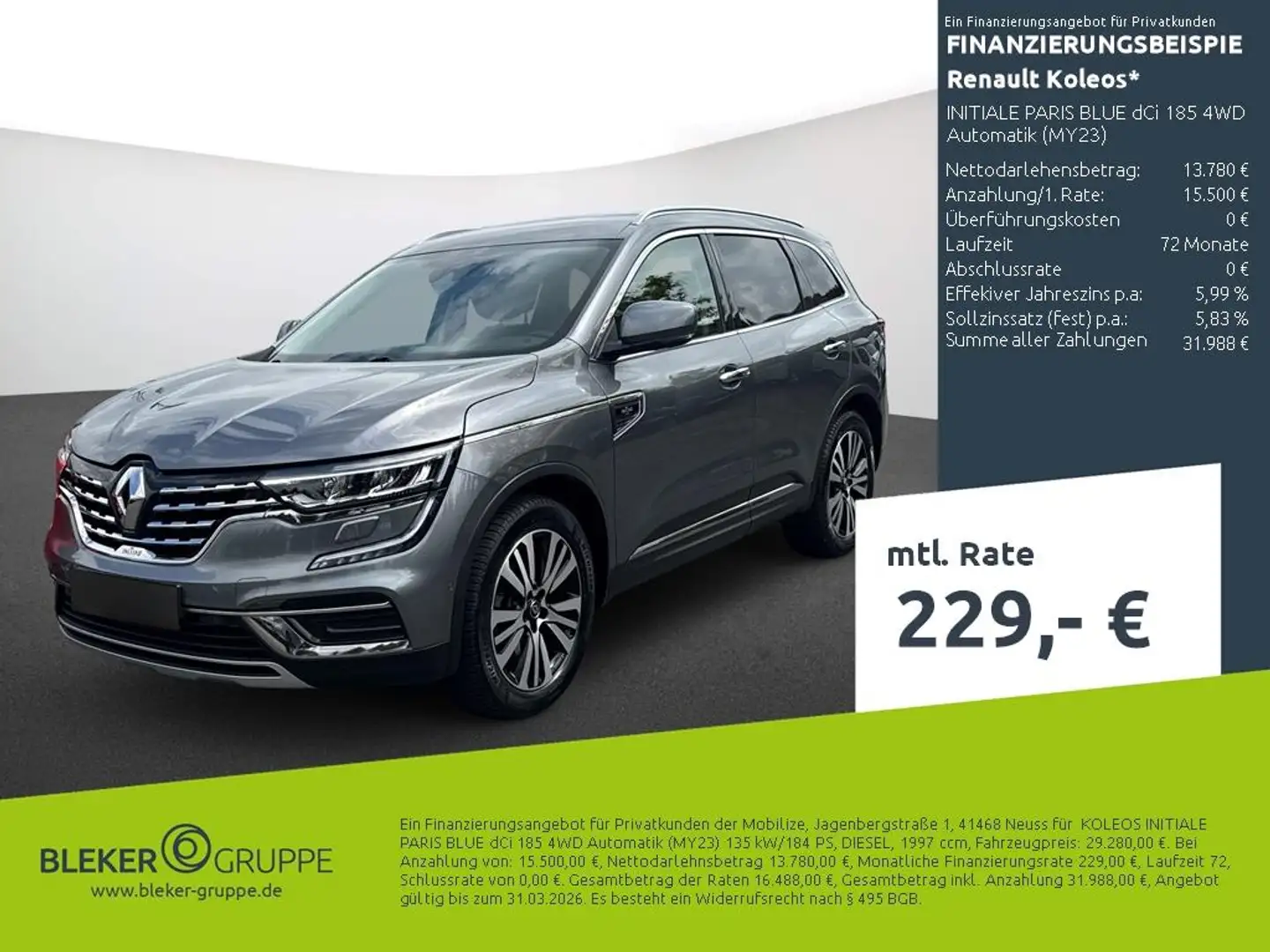 Renault Koleos INITIALE PARIS BLUE dCi 185 4WD Automatik (MY23) Gris - 1