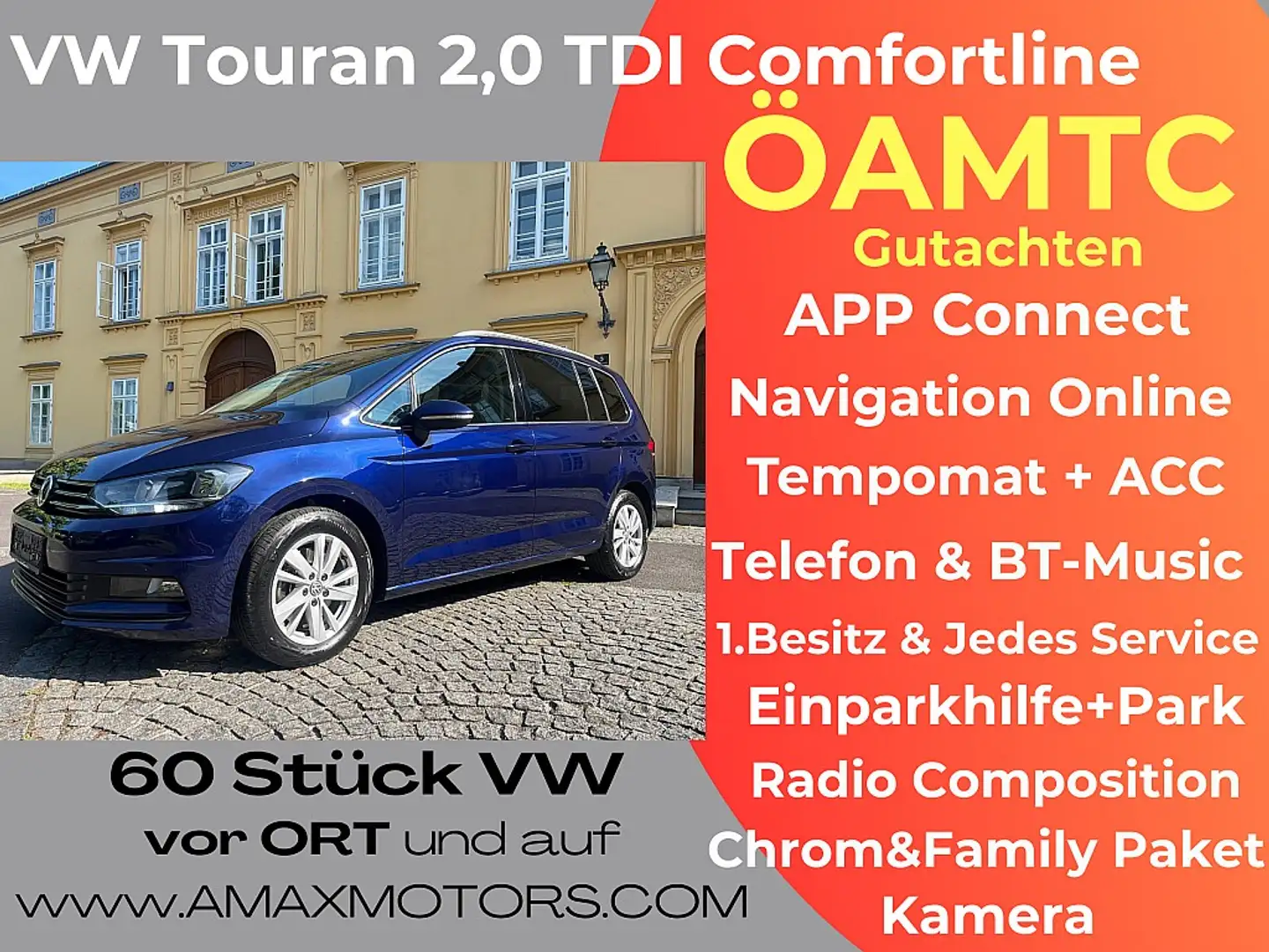 Volkswagen Touran Comfortline 2,0 BMT TDI DSG 7Sitze ACC, ÖAMTC, ... Blau - 1