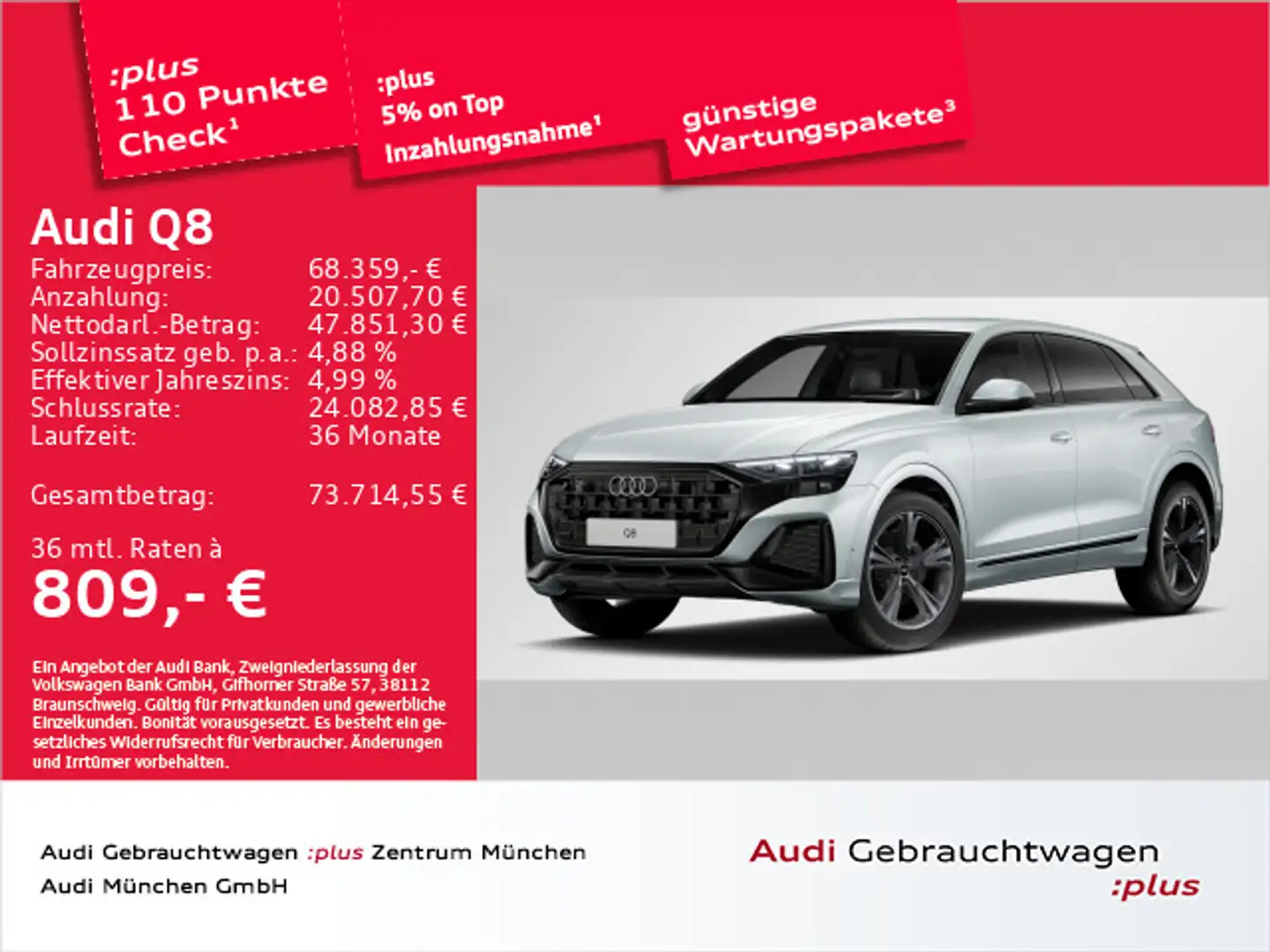 Audi Q8 45 TDI qu. 21"Zoll/AHK/Matrix/Kameras Silber - 1
