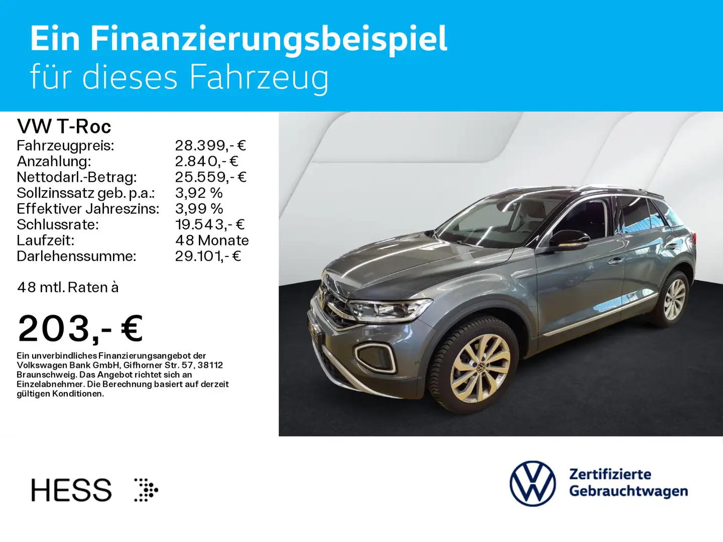 Volkswagen T-Roc T-ROC 1.5 TSI DSG STYLE*LED*AHK*NAVI*KLIMA*PDC*S Grau - 2