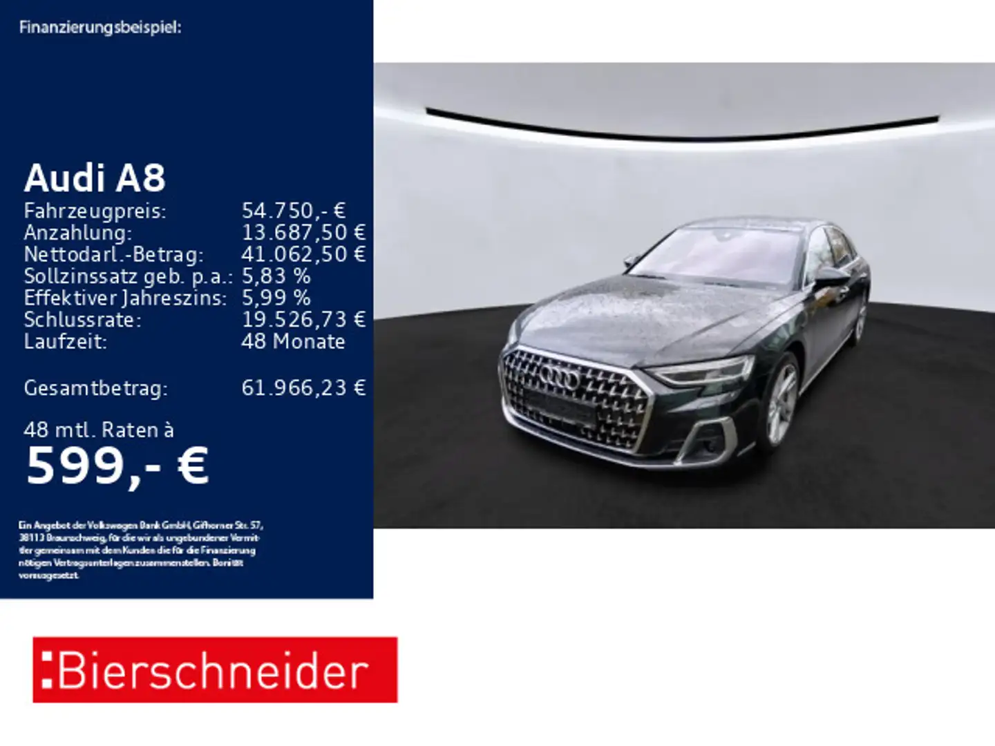 Audi A8 55 TFSI qu PANO STAND HuD B&O Schwarz - 1