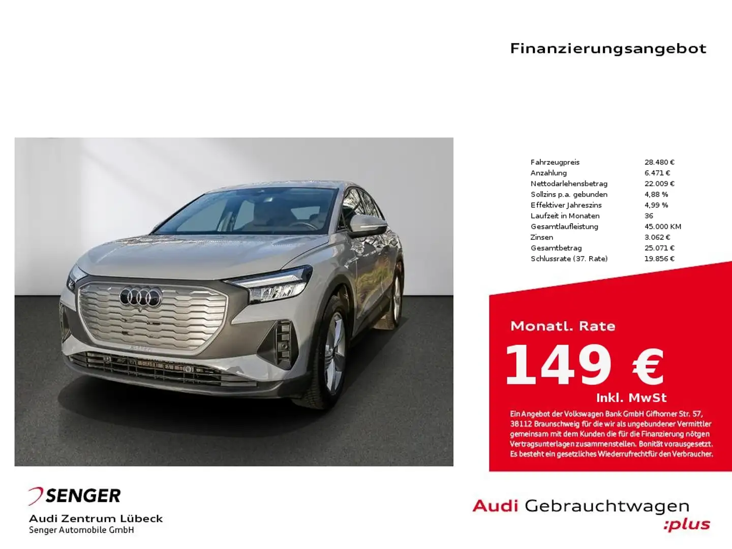 Audi Q4 e-tron Sportback 35 Nav PDC SHZ Carplay Grau - 1