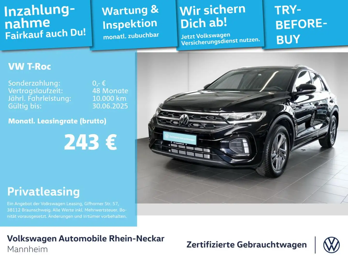 Volkswagen T-Roc 2.0 TDI R-Line DSG Navi AHK Kamera uvm Schwarz - 1