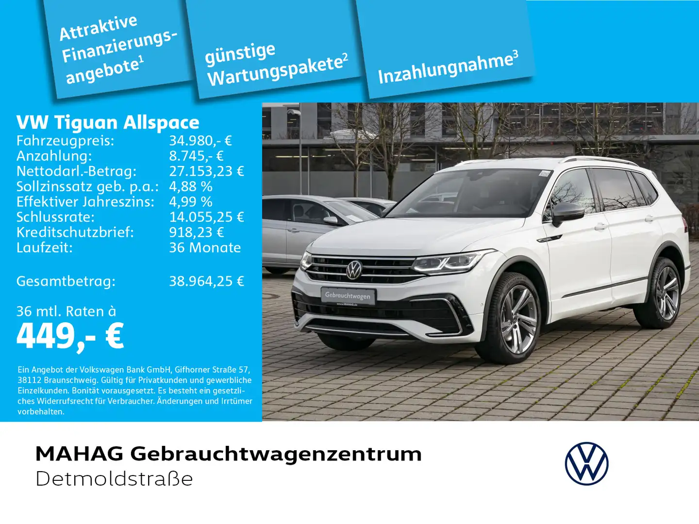Volkswagen Tiguan Allspace 2.0 TDI 4Mot. R-Line Navi LED eK Weiß - 1