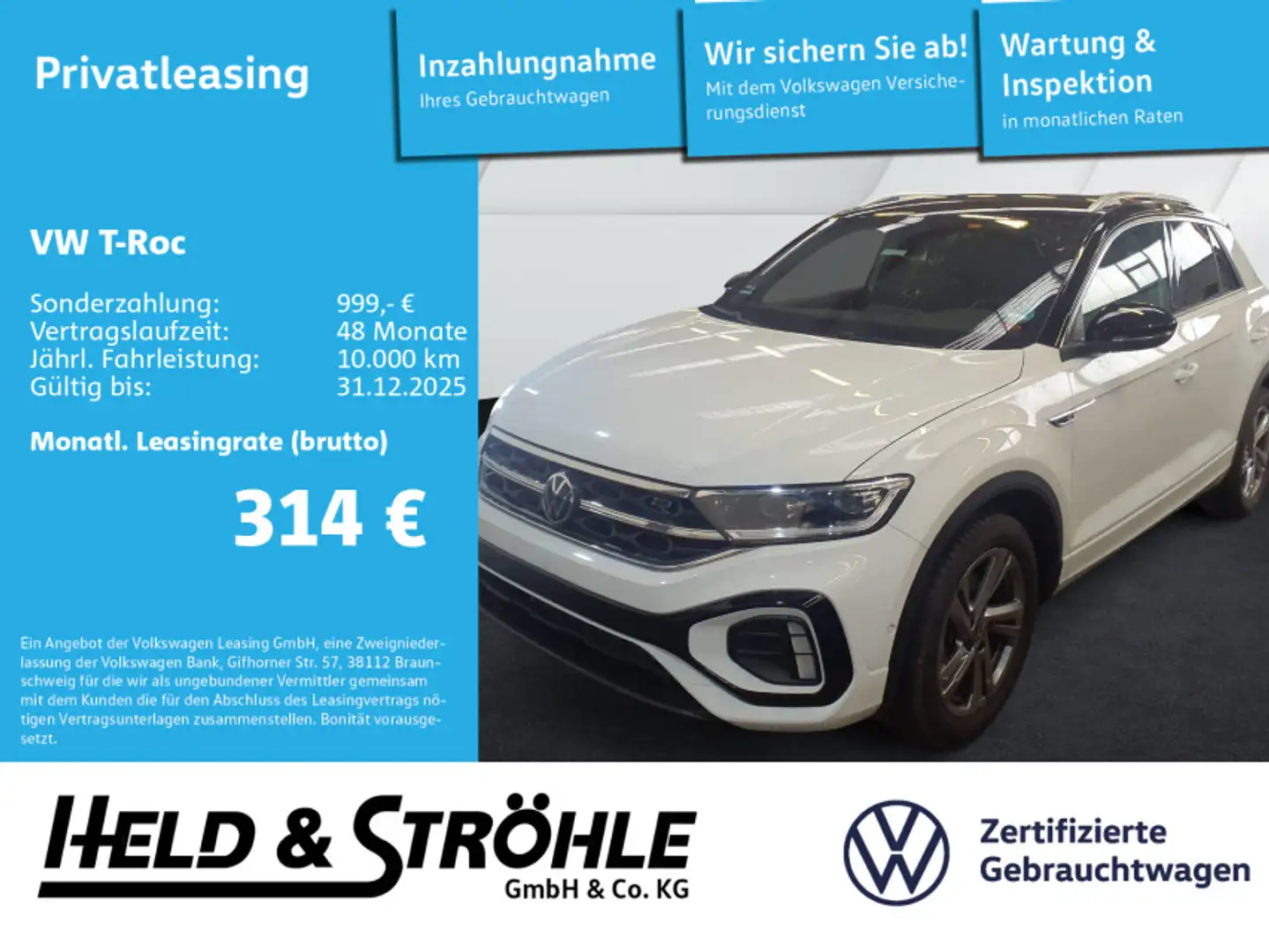 Volkswagen T-Roc R-LINE 1.5 TSI DSG LED+ NAV AHK KAM 17" Weiß - 1
