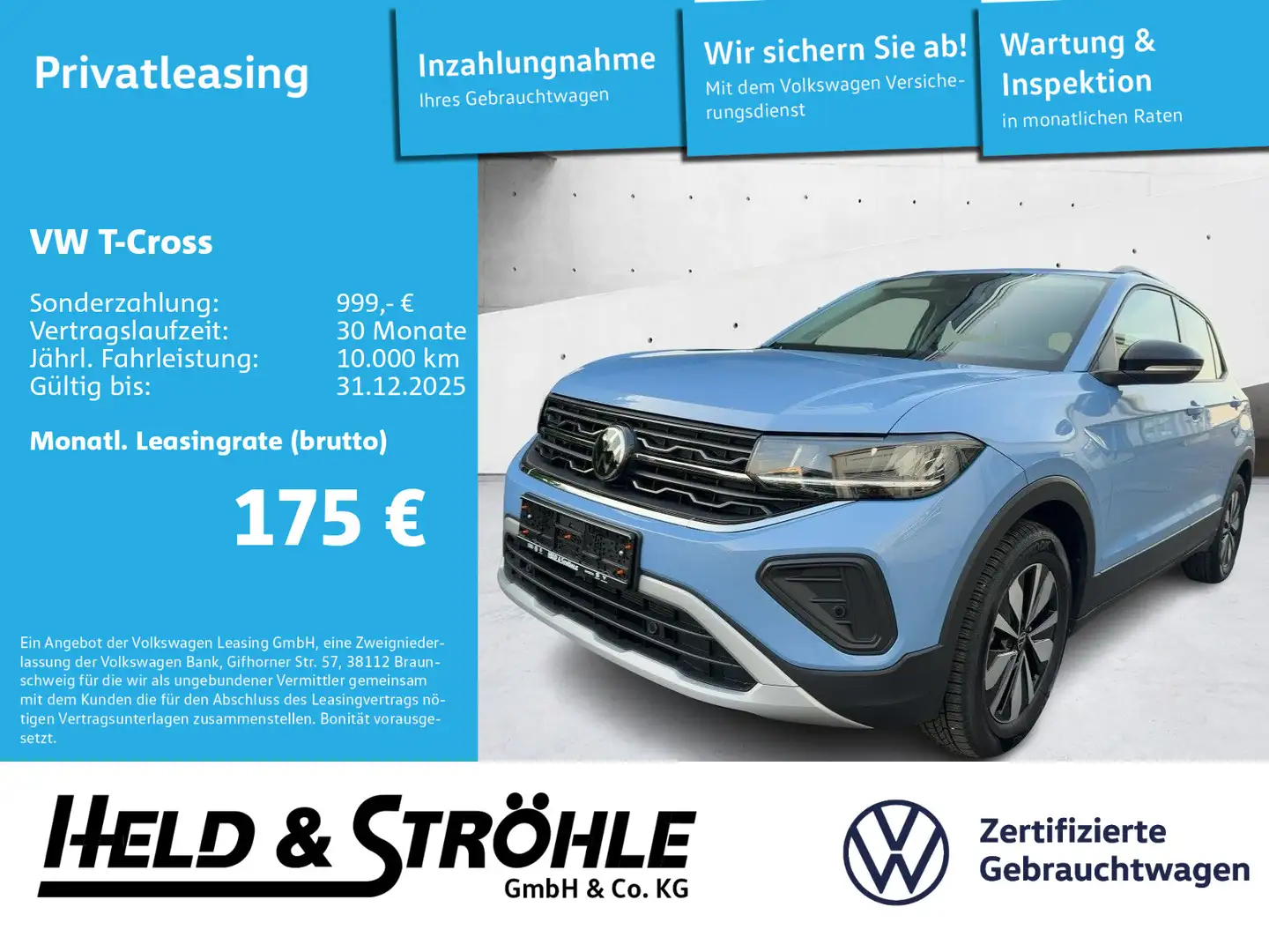 Volkswagen T-Cross GOAL 1.0 TSI AHK LED NAV PDC SHZ APP DAB Blau - 1