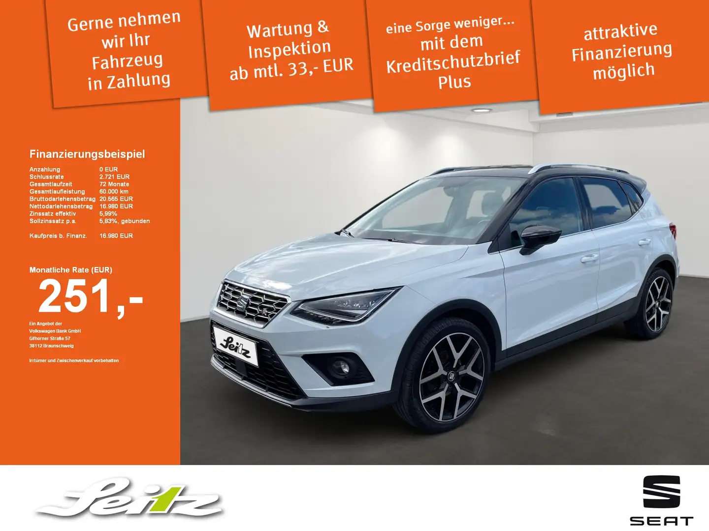 SEAT Arona 1.5 TSI FR *LED*PDC*NAVI*SITZH* Weiß - 1