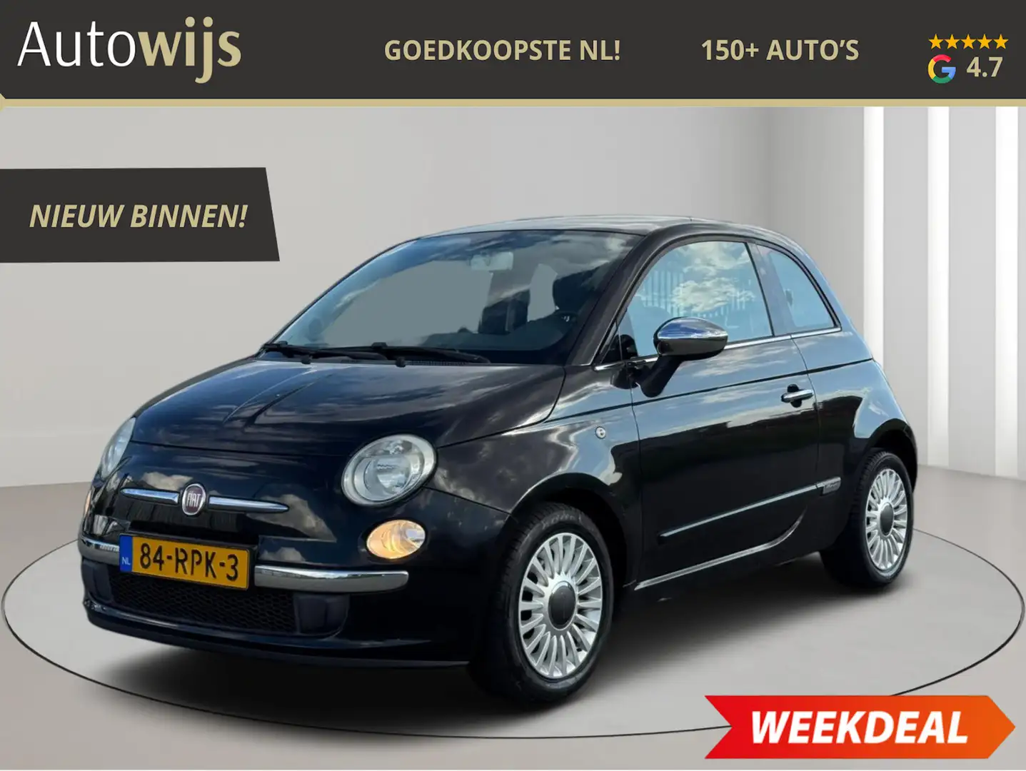 Fiat 500 0.9 TwinAir Lounge|PANO|78DKM|LM-VELG|NL AUTO|AIRC Zwart - 1