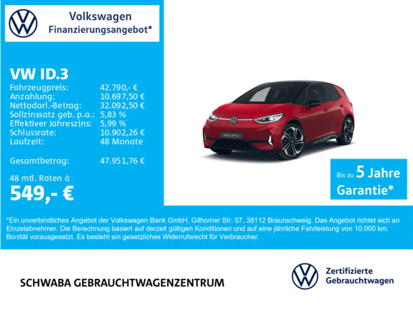 Volkswagen ID.3 GTX Performance 8-fach bereift Rouge - 1