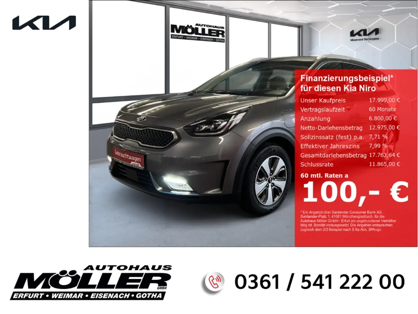 Kia Niro Spirit 1.6 PHEV DCT6 Glasdach Leder Kamera Bi-LED Grau - 1