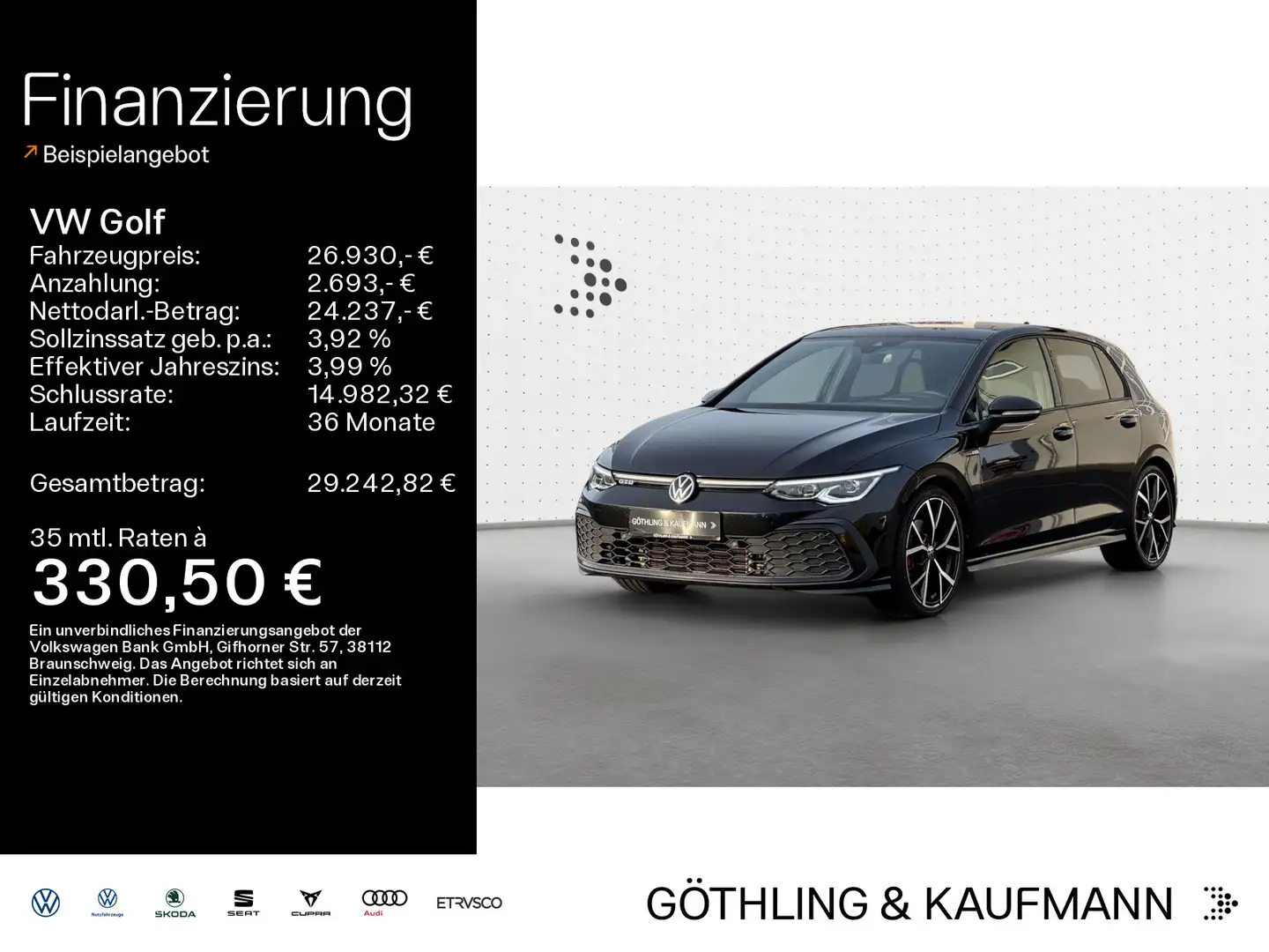 Volkswagen Golf GTD 2.0 TDI DSG*NAVI*PANO*HUD*Assist*SHZ*19 Schwarz - 1