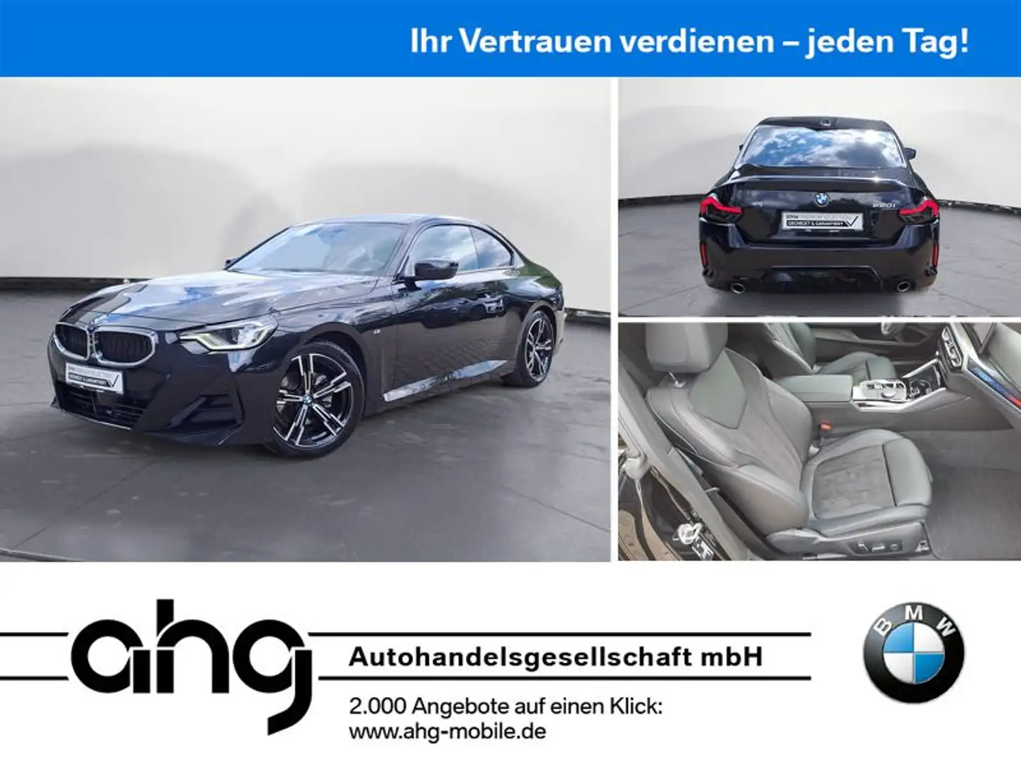 BMW 220 i Coupé M Sport Navi AHK HiFi RFK Adapt.-LED Schwarz - 1
