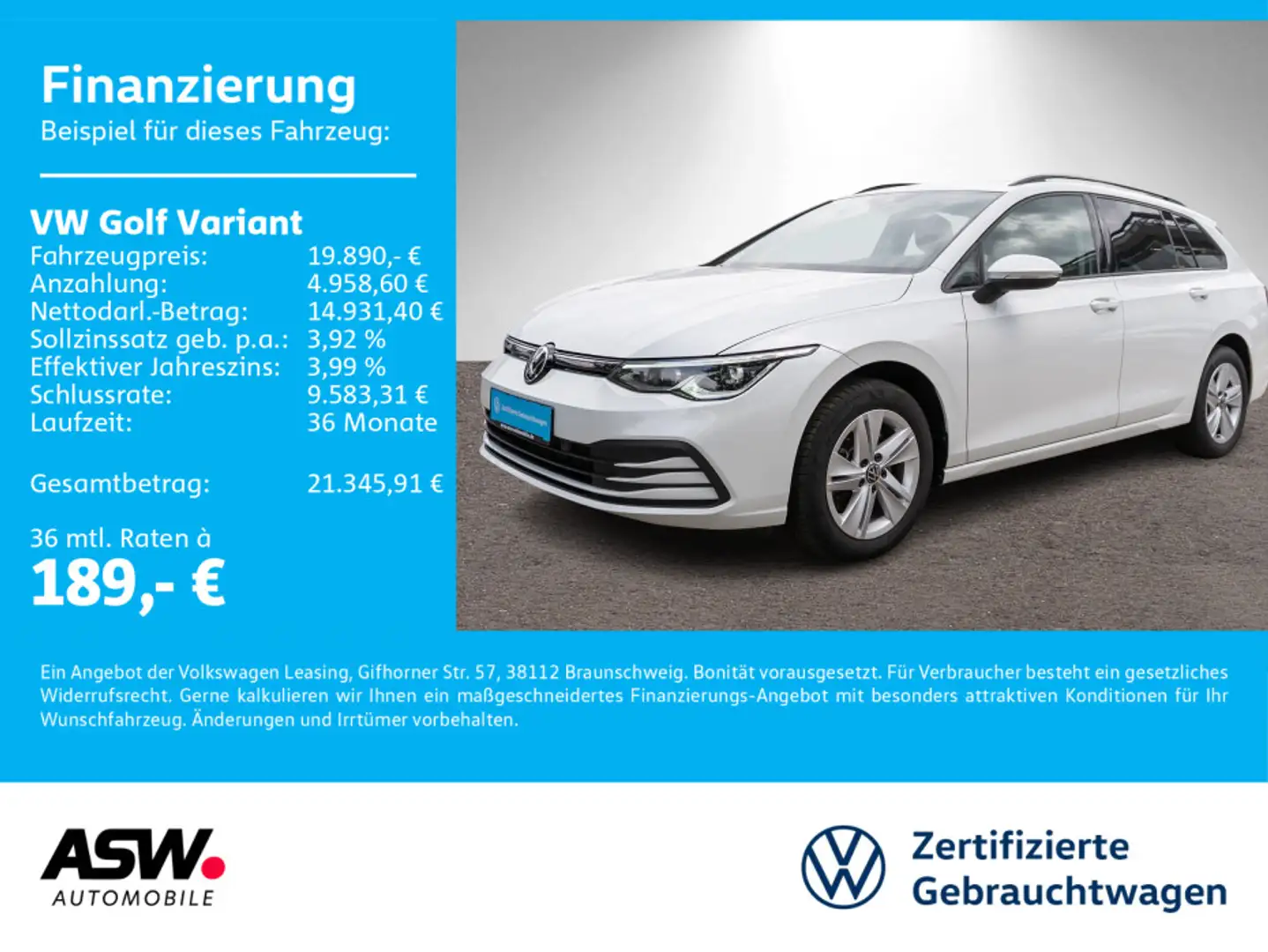 Volkswagen Golf Variant Life 2.0 TDI DSG LED Navi Pano AHK Blanc - 1