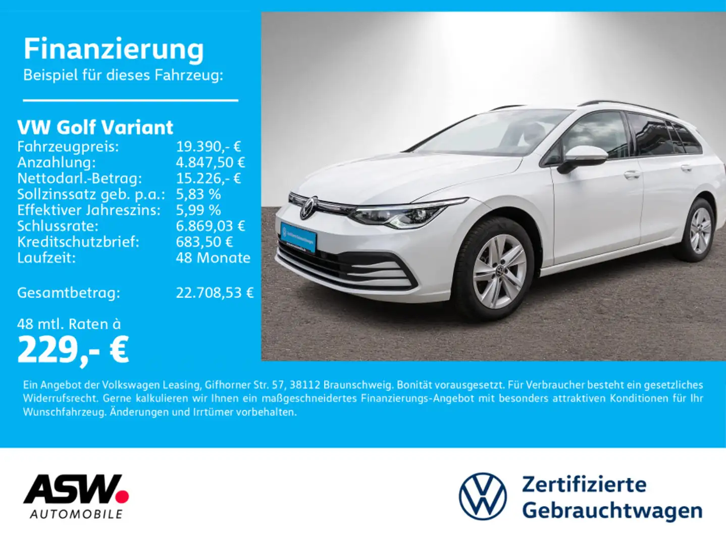Volkswagen Golf Variant Life 2.0 TDI DSG LED Navi Pano AHK Weiß - 1