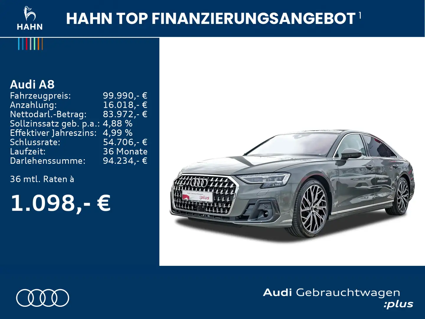 Audi A8 60 TFSIe quattro S line Matrix B&O HUD ACC Si Grau - 2