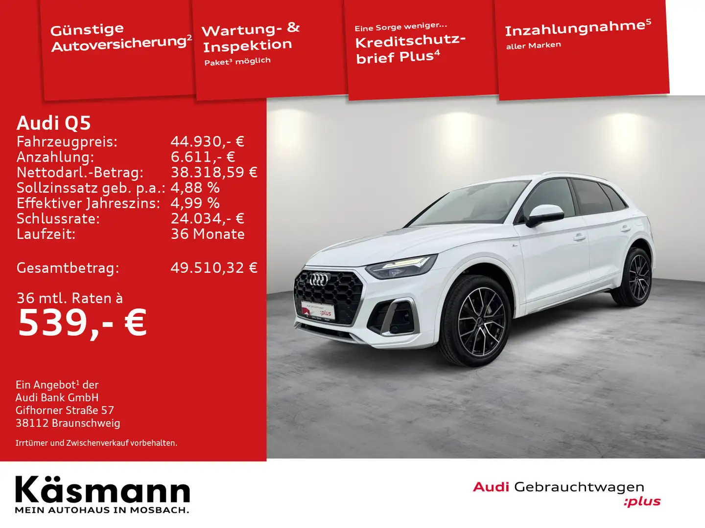Audi Q5 S line 50TFSIe qu 2x S line AHK NAV SHZ VIRT Weiß - 1