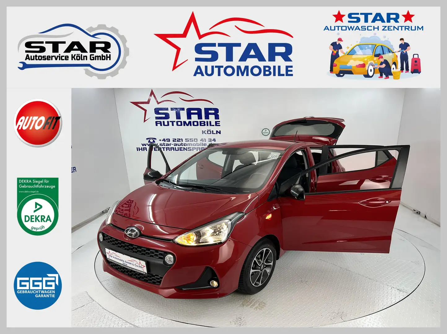 Hyundai i10 YES!*1,0-49KW*TEMP*SITZH*Bluetooth*USB*ABS*E6dTEMP Rouge - 1