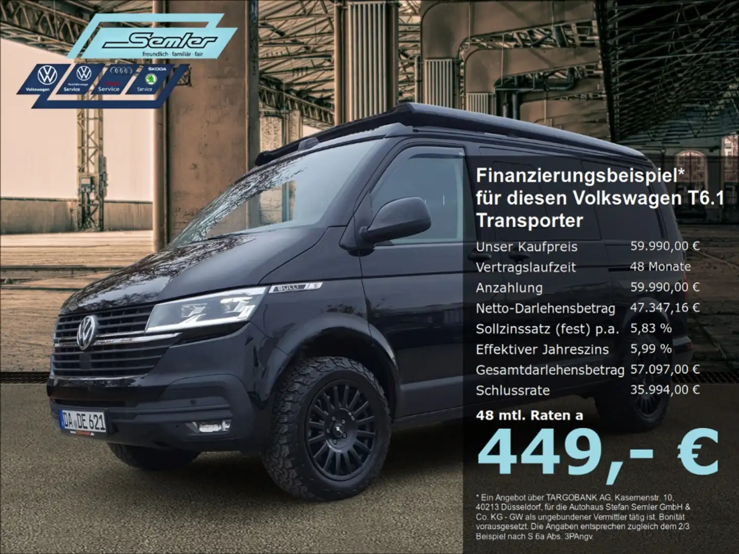 Volkswagen T6.1 Transporter Camper 2.0 TDI DSG 4M Terranger Offroad Noir - 1