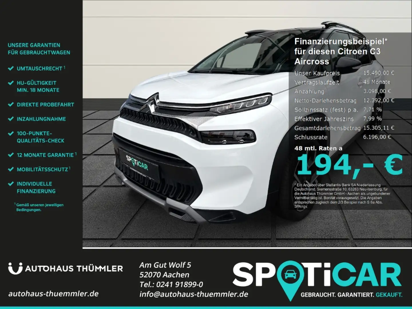 Citroen C3 Aircross Shine Pack 1.2 PureTech 110 EU6d AHK-abnehmbar Nav Weiß - 1