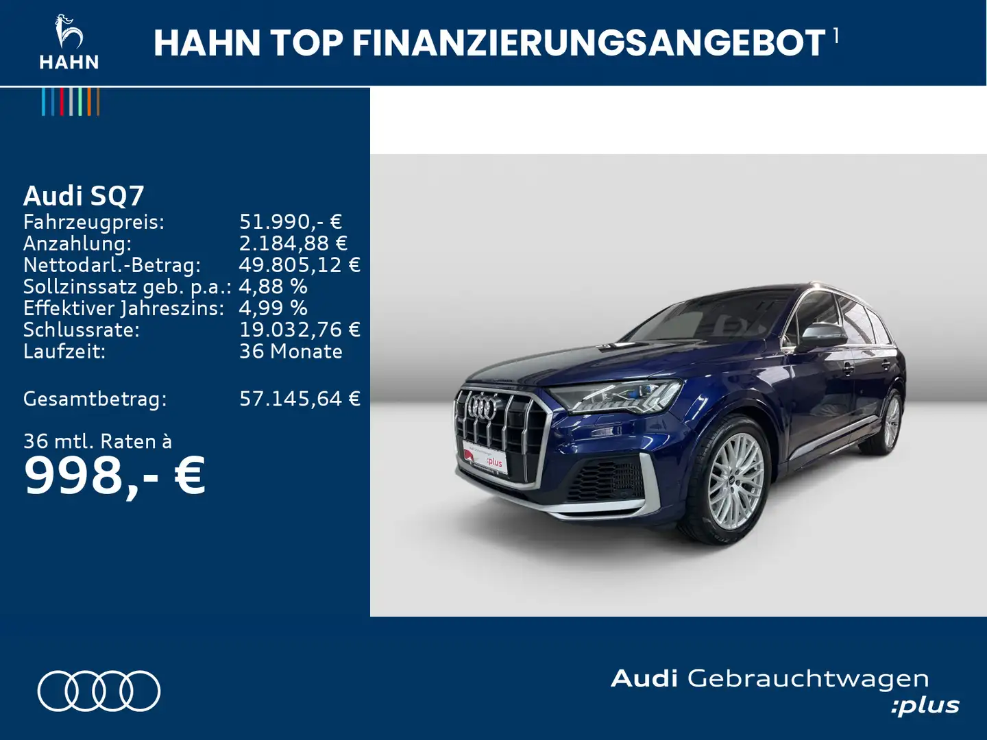 Audi SQ7 4.0TDI quattro Tiptrc Matrix BOSE AHK Standh Bleu - 2