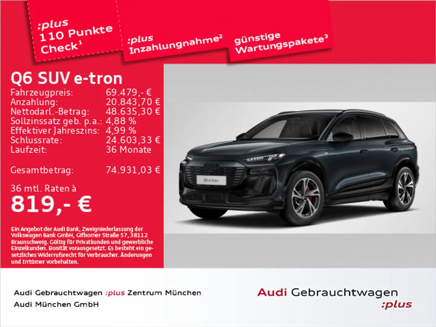 Audi Sonstige Q6 e-tron qu. S line Pano/AHK/20"Zoll Grau - 1
