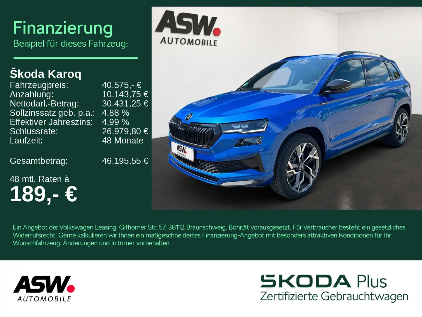 Skoda Karoq Sportline 2,0TSI 190PS DSG 4x4 ACC SHZ AHK Blau - 1