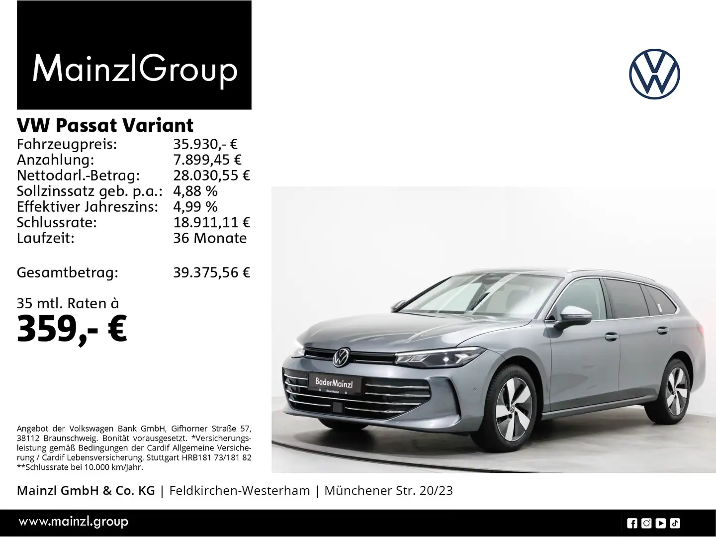 Volkswagen Passat Variant 2.0 TDI DSG Business AHK Kam. ACC Grau - 1