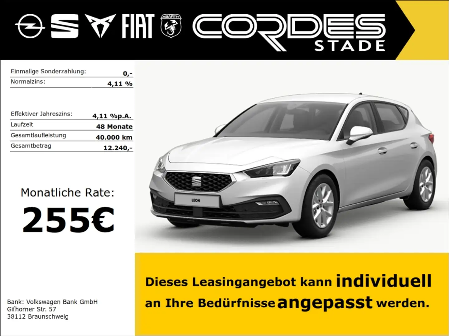 SEAT Leon Style 1.5 TSI, 255 € ohne Anzahlung White - 1