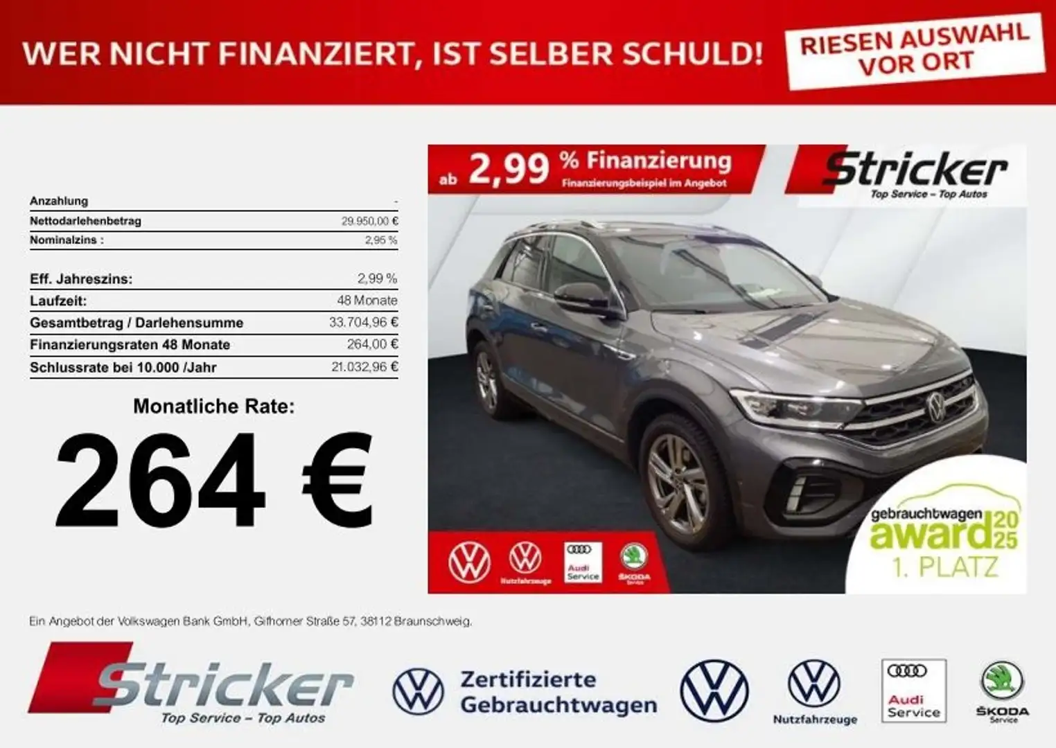 Volkswagen T-Roc R-Line 1.5TSI DSG ,-ohne Anzahlung Navi AHK Kamer Grau - 1