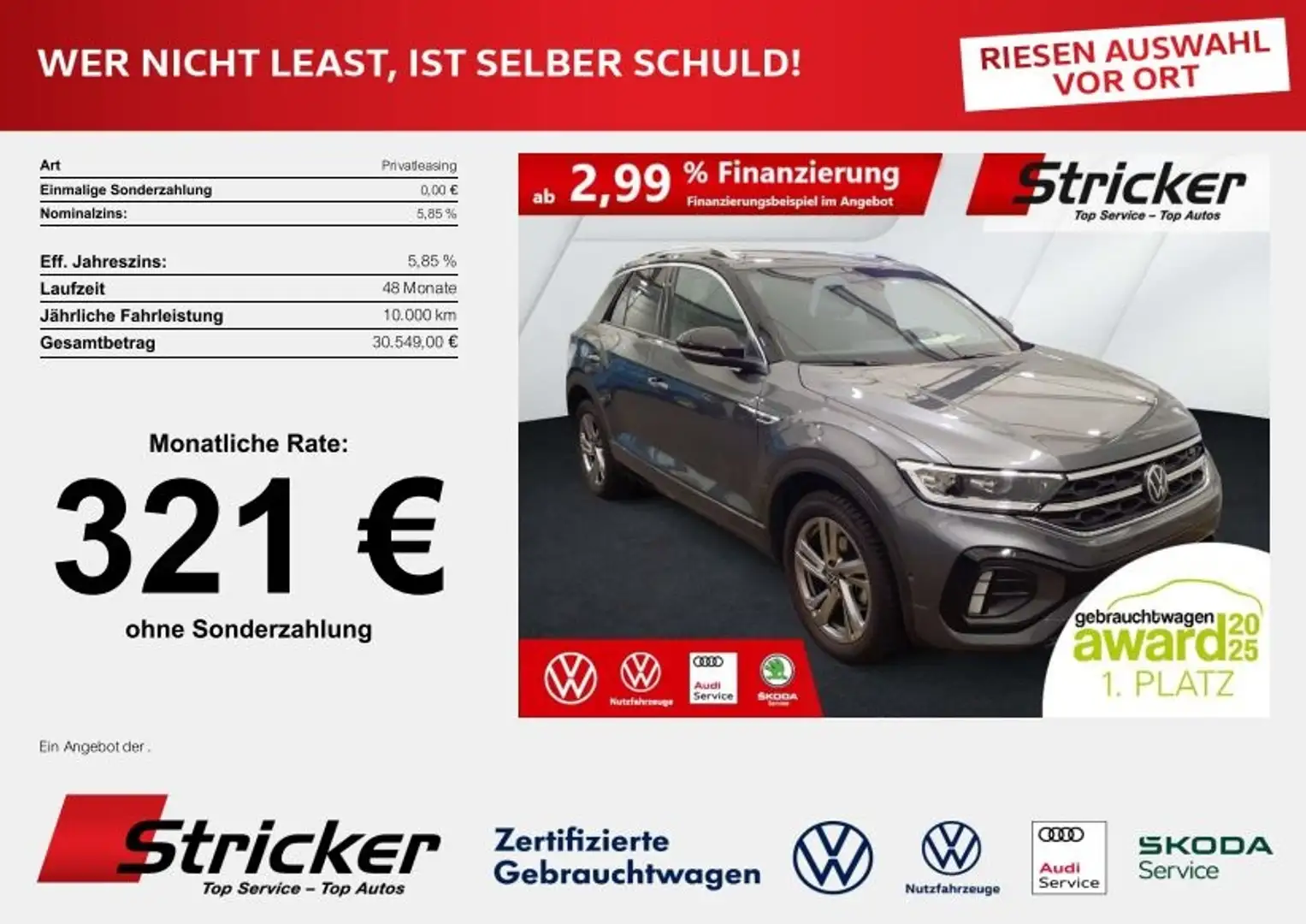 Volkswagen T-Roc R-Line 1.5TSI DSG ,-ohne Anzahlung Navi AHK Kamer Grau - 2