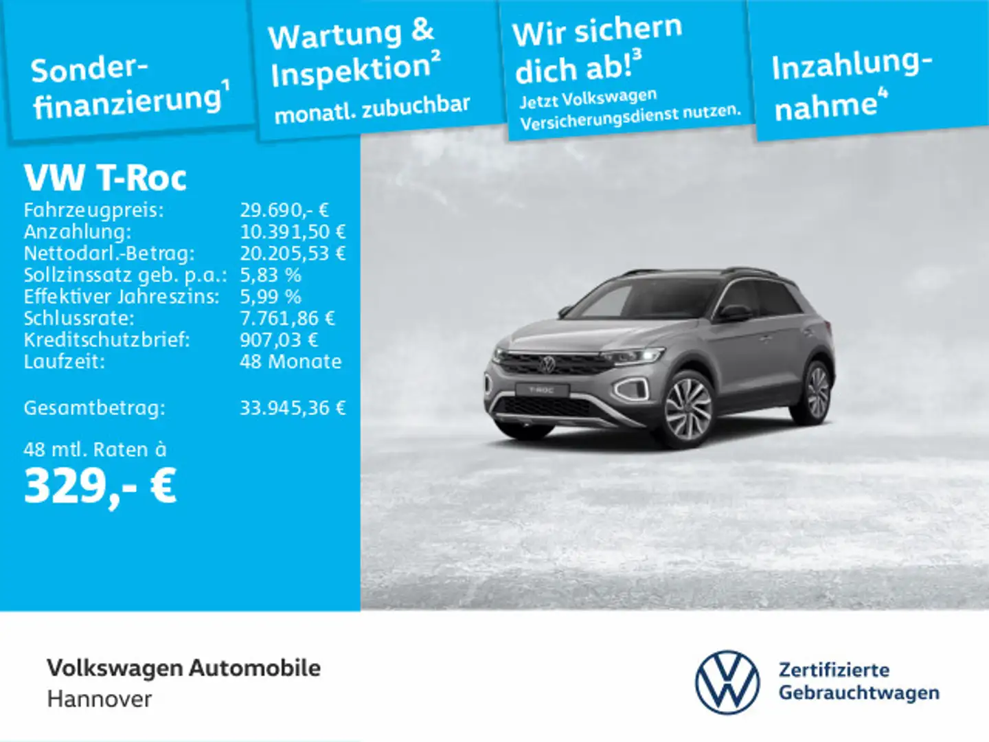 Volkswagen T-Roc 2.0 TDI DSG Goal Navi AHK LED ACC DigCockp Grau - 1